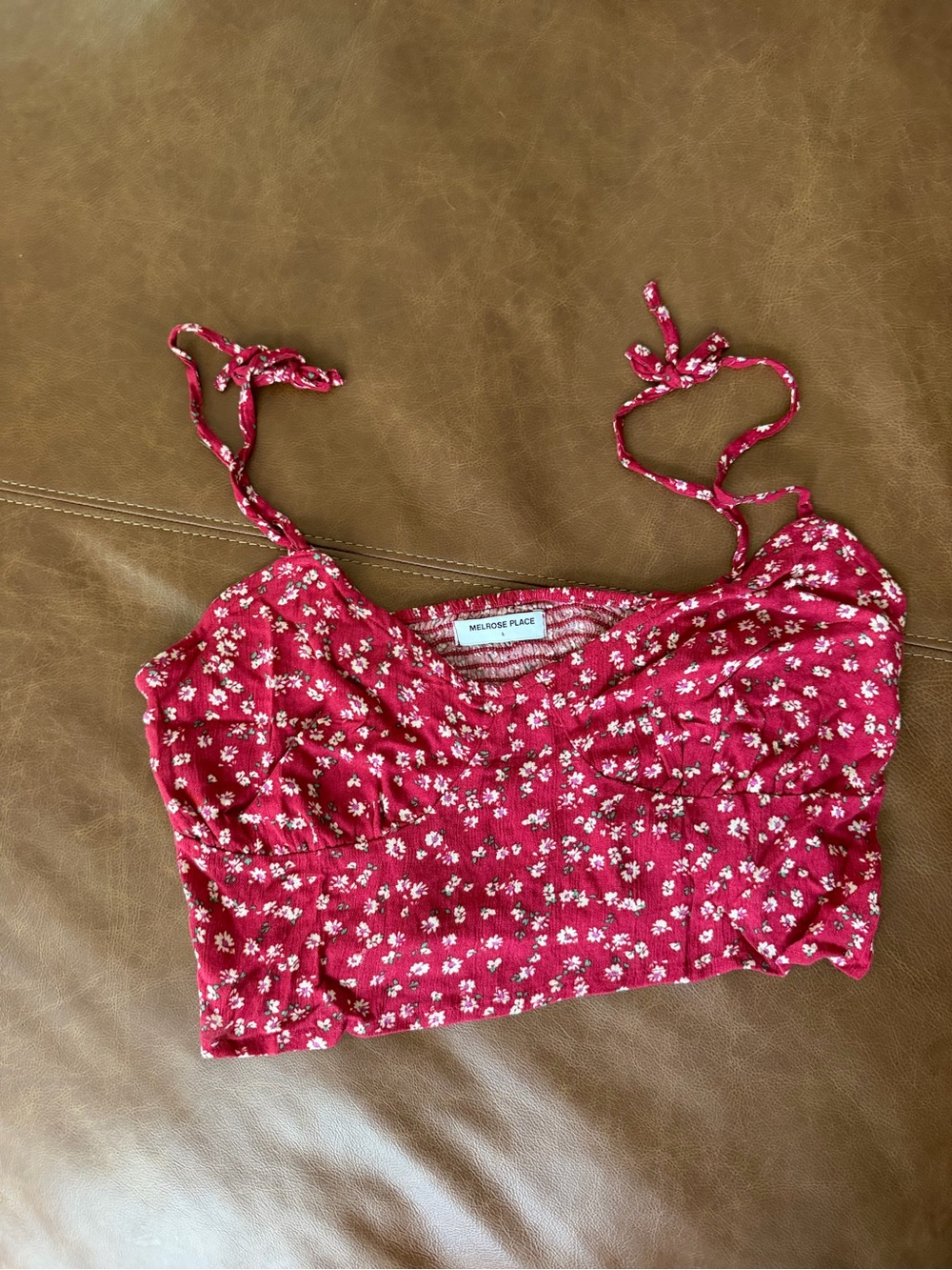 Red Floral Tie-Strap Crop Top